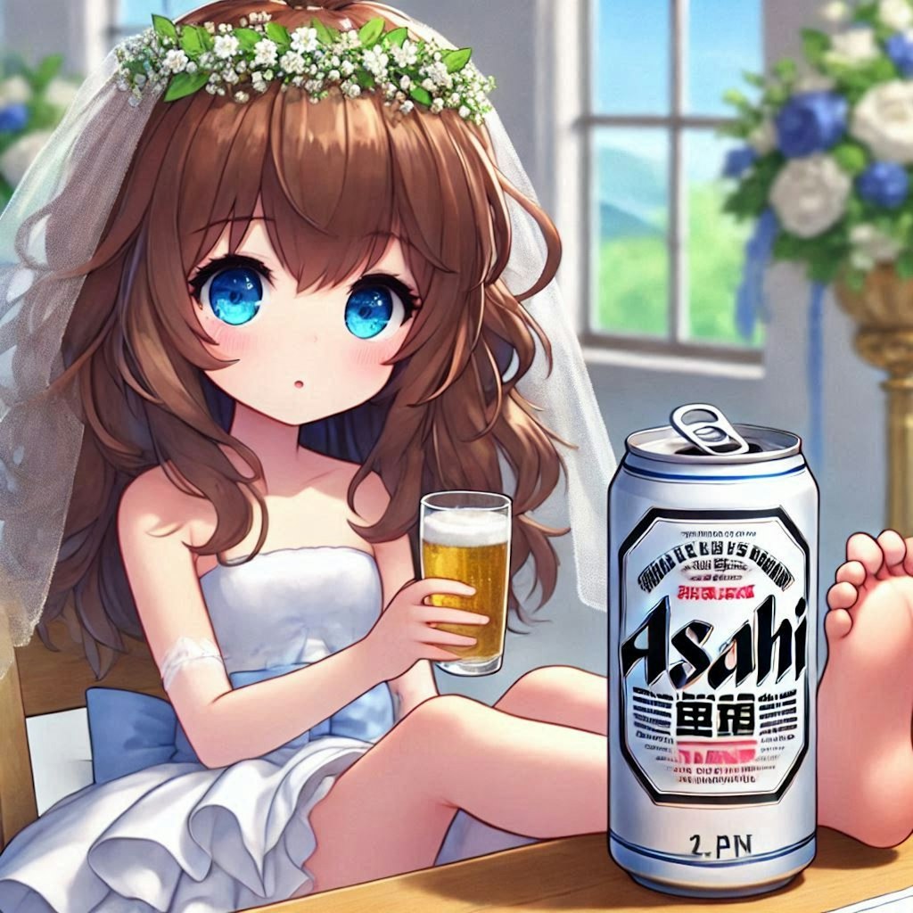 ビールを飲む清らかな花嫁