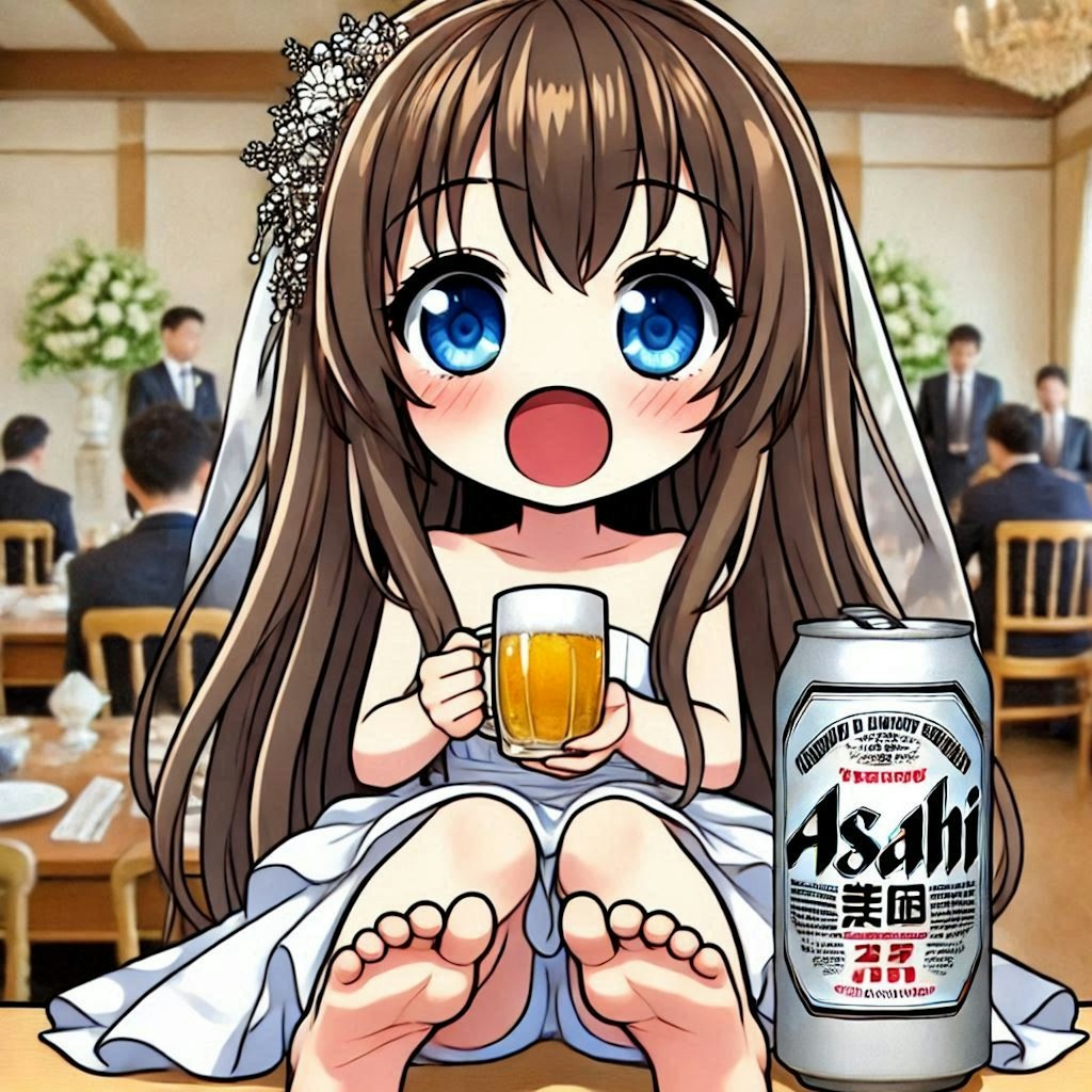 ビールを飲む清らかな花嫁