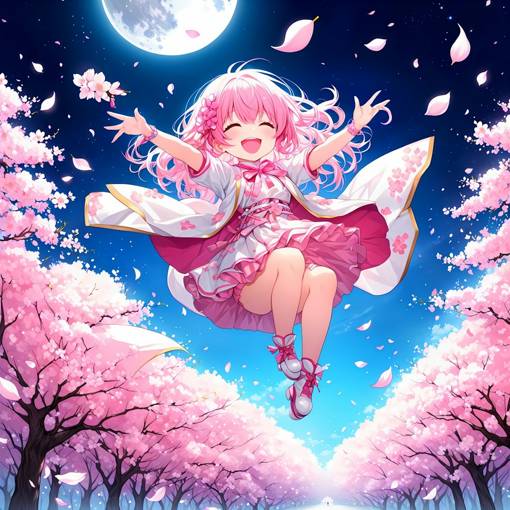 夜桜に舞う