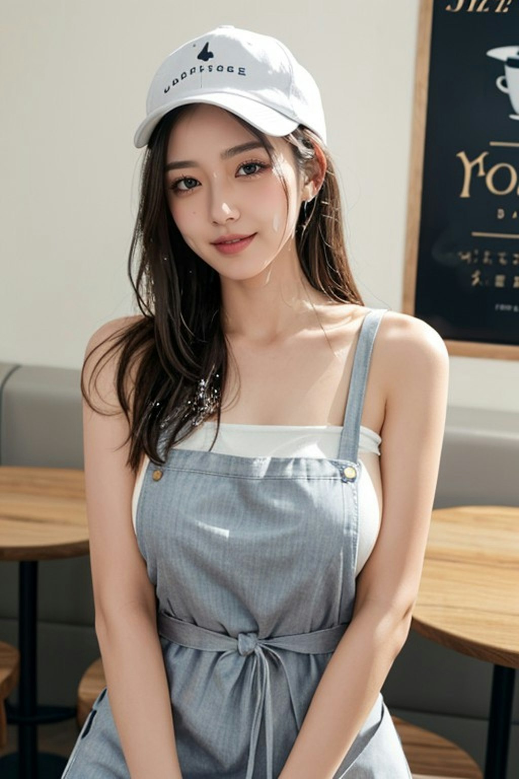 ミルクの掛かったコーヒーショップのお姉さん