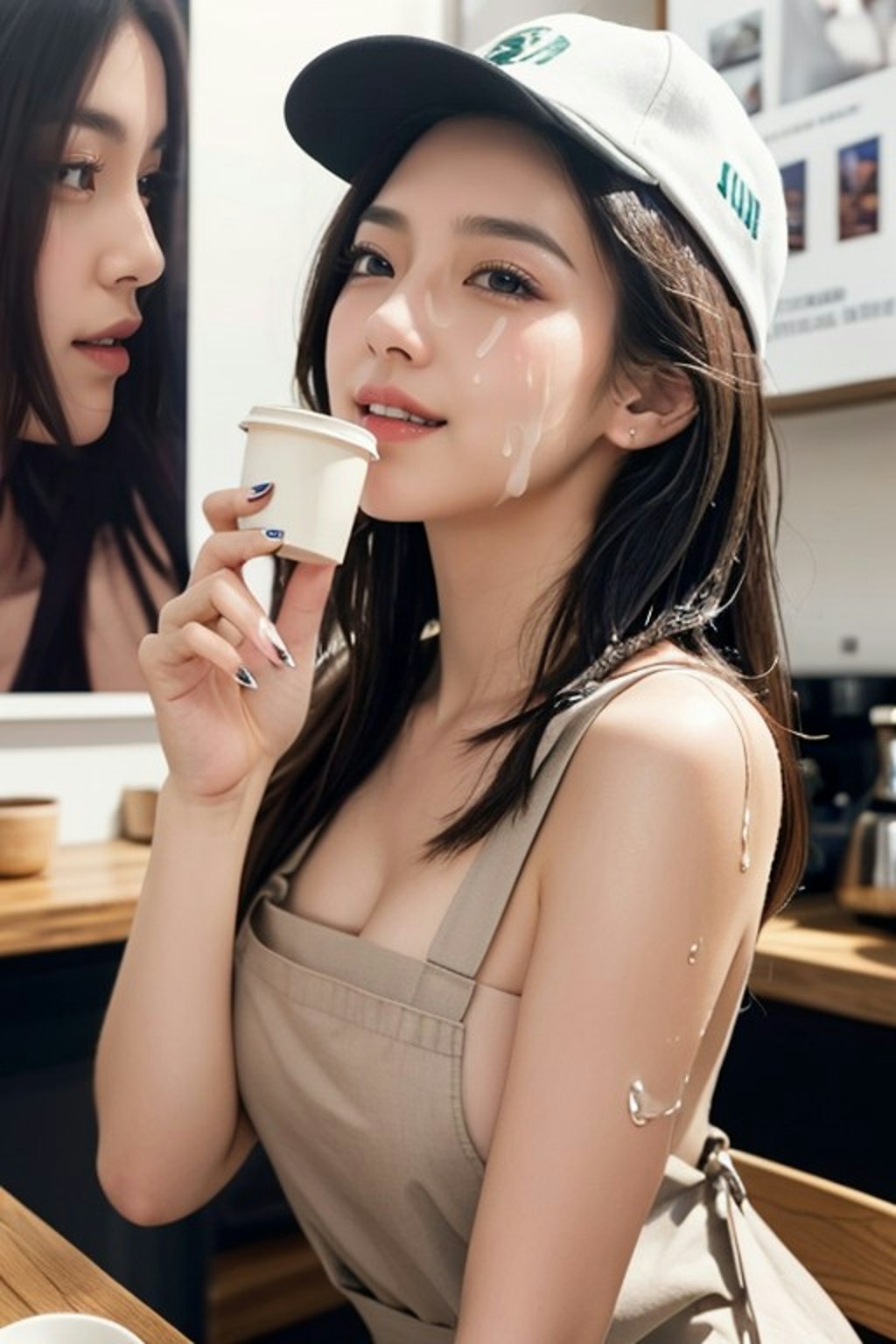 ミルクの掛かったコーヒーショップのお姉さん