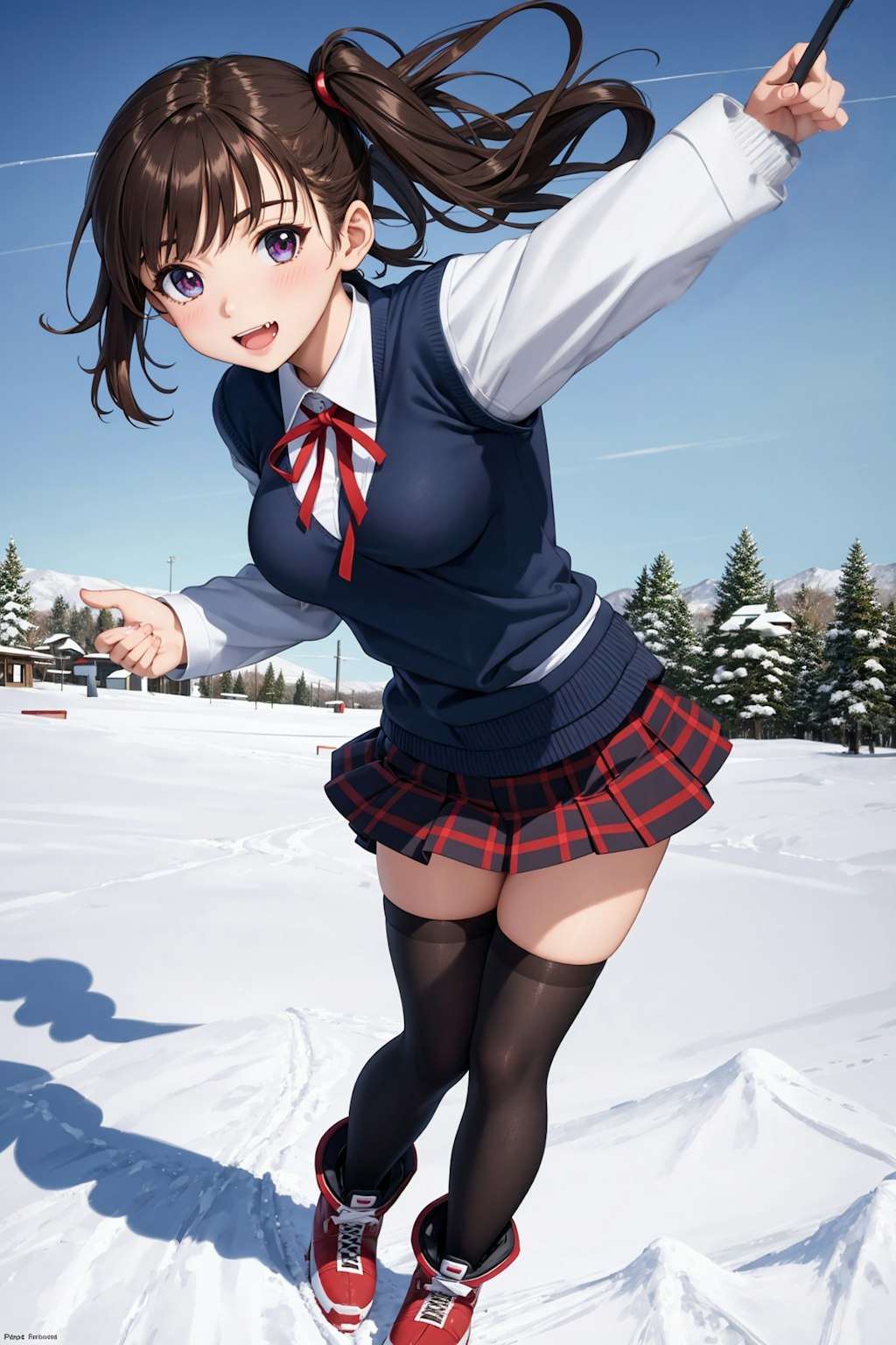 雪景色でも元気いっぱいなサイドテールの女の子