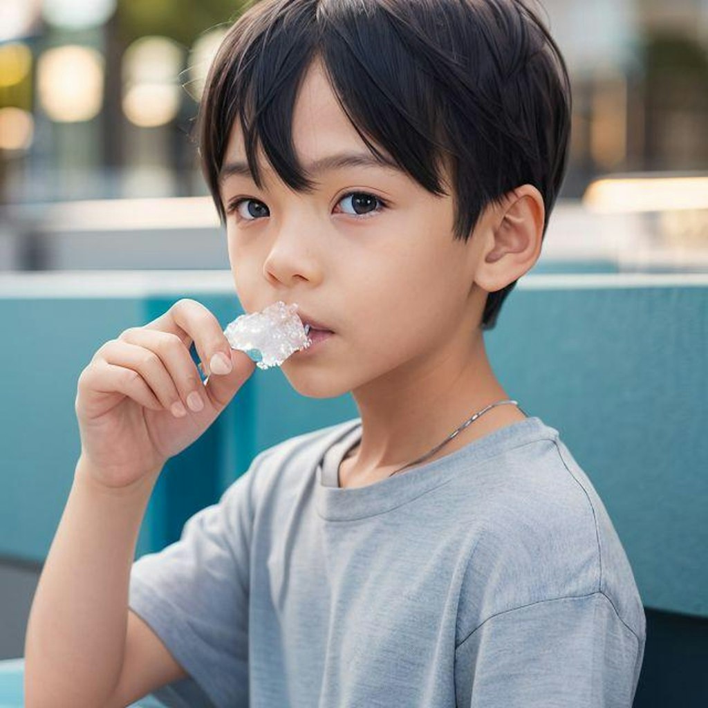 氷を食べる少年2