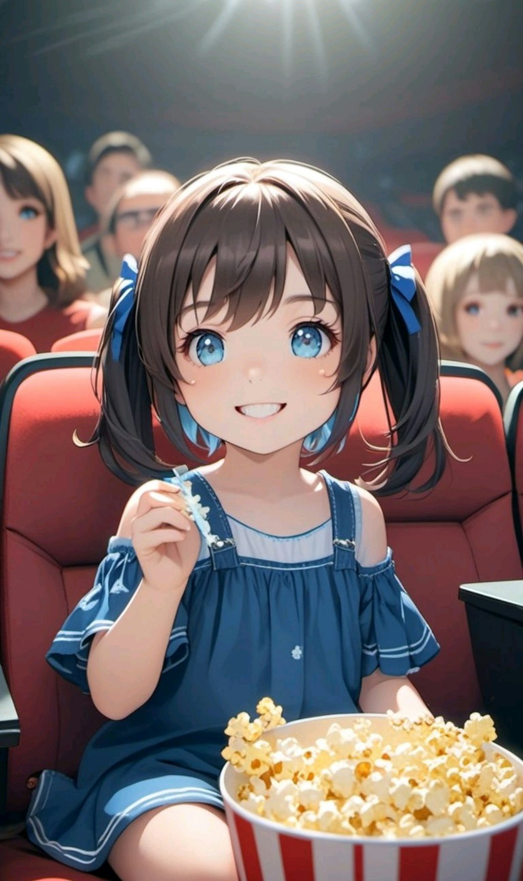 ポップコーンとともに映画を観る女の子