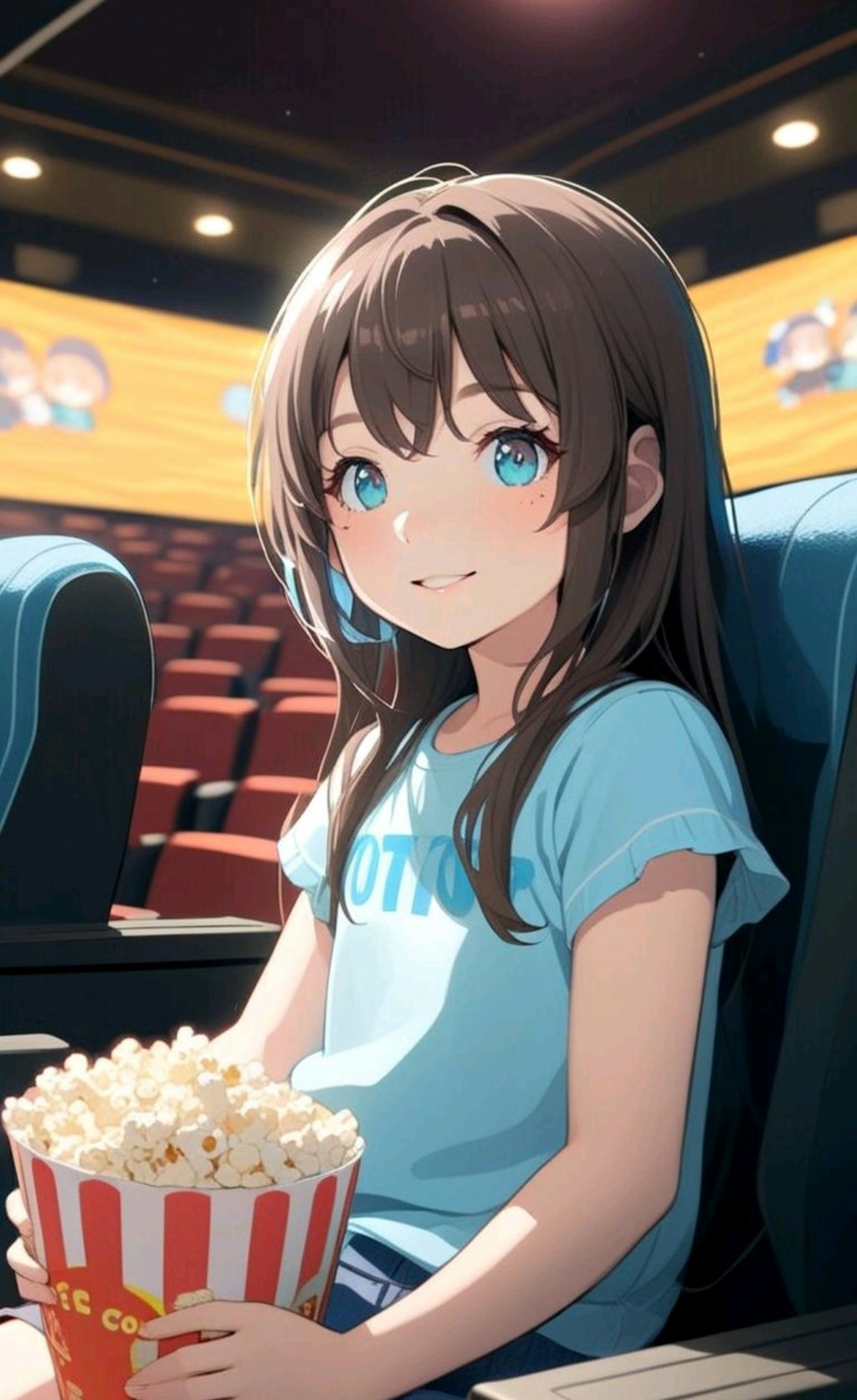 ポップコーンとともに映画を観る女の子