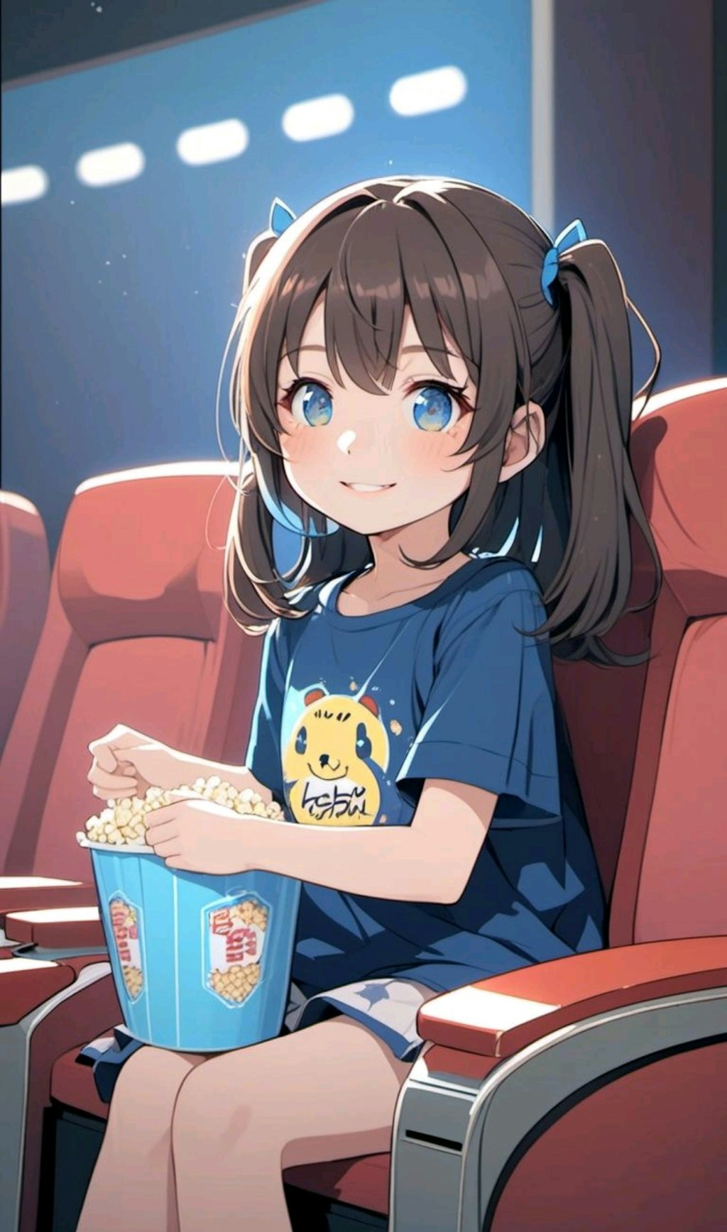 ポップコーンとともに映画を観る女の子