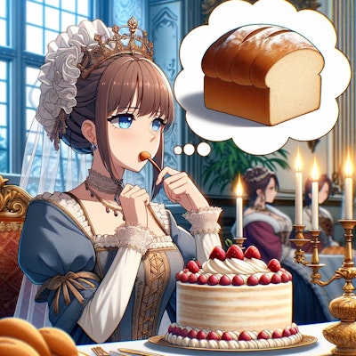 パンがないので仕方なくケーキを食べる貴婦人
