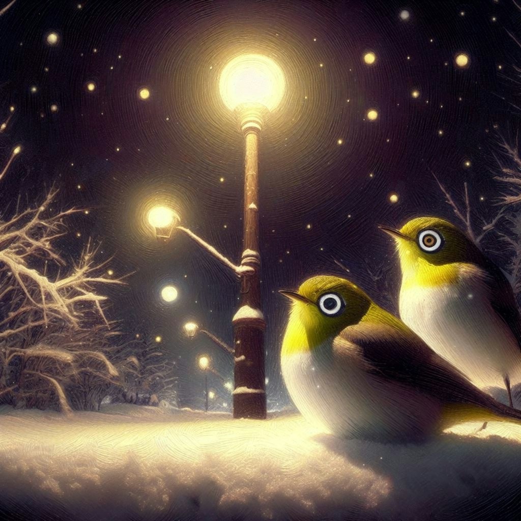 White-eyes in winter night (3)