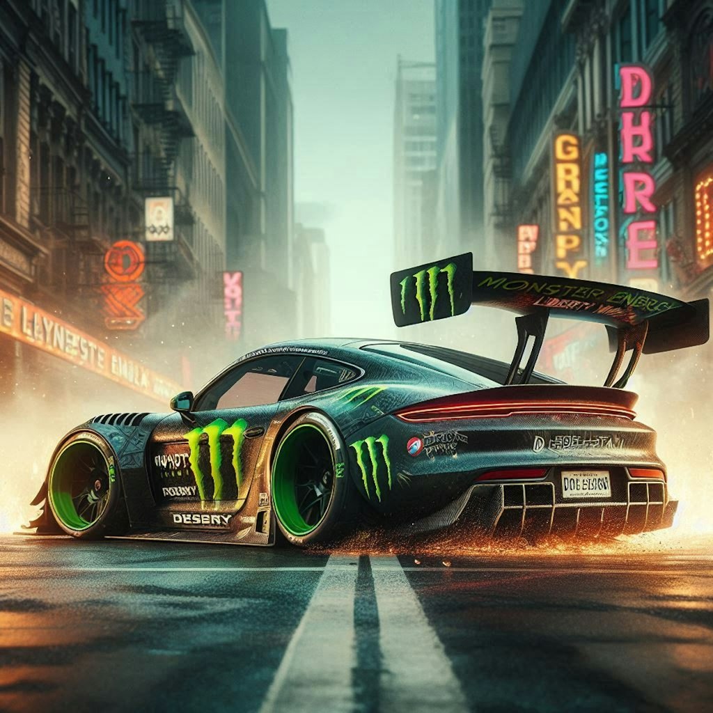 モンスターエナジーカラーリバティーウォークポルシェタイカンのドリ車