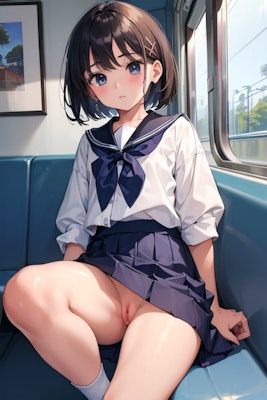 電車で向かいのボックス席に座った女の子(R-18)