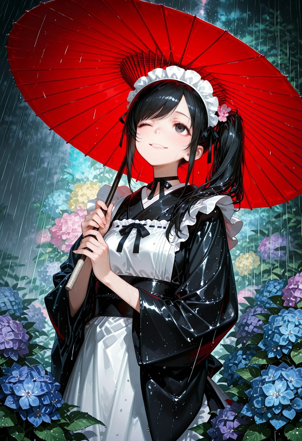 6月の雨を愉しむ和メイドさん