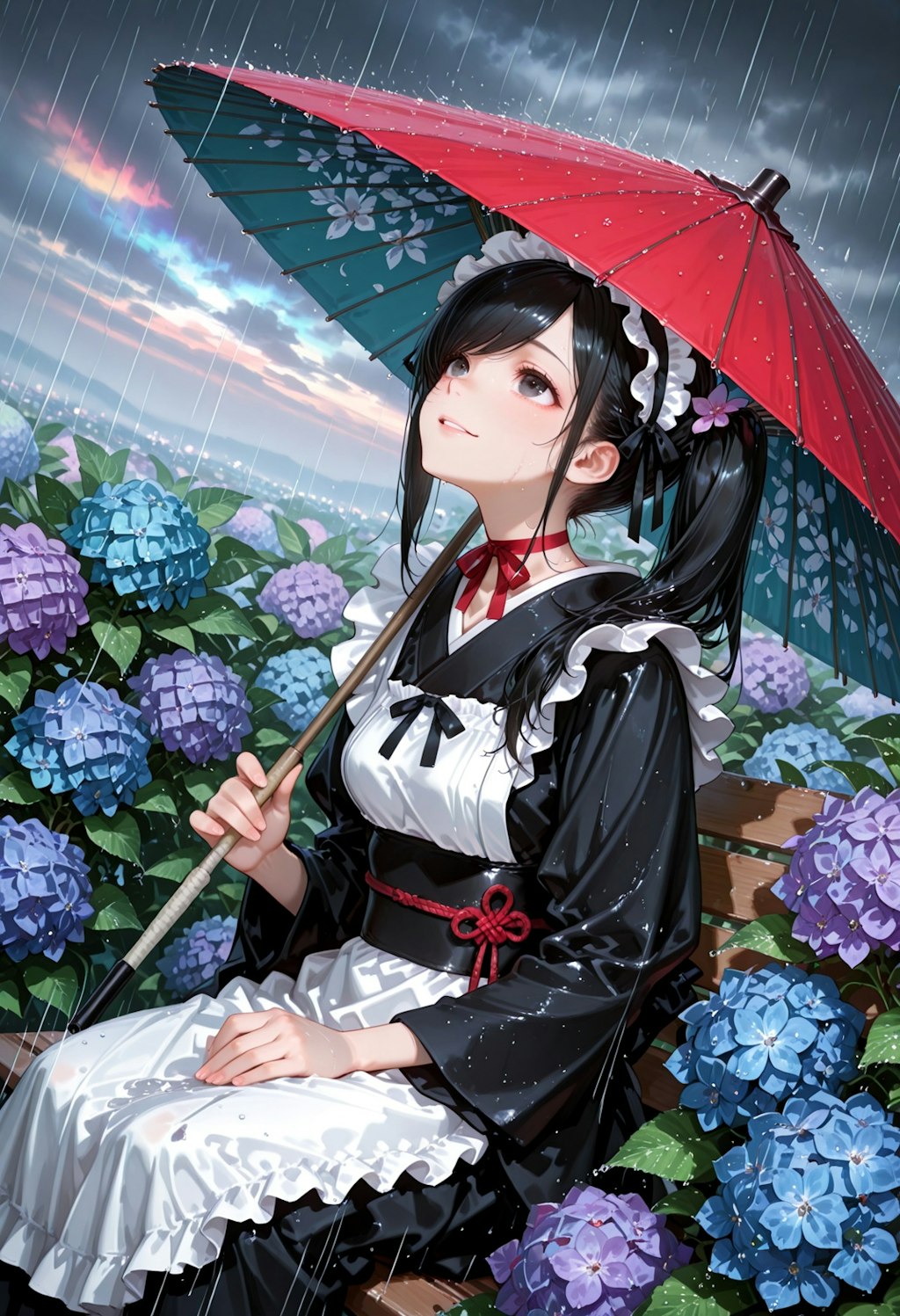 6月の雨を愉しむ和メイドさん