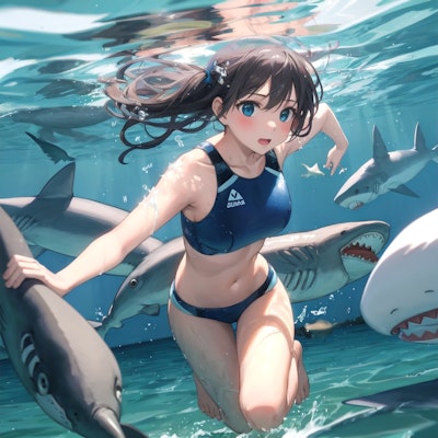 サメと泳ぐ少女