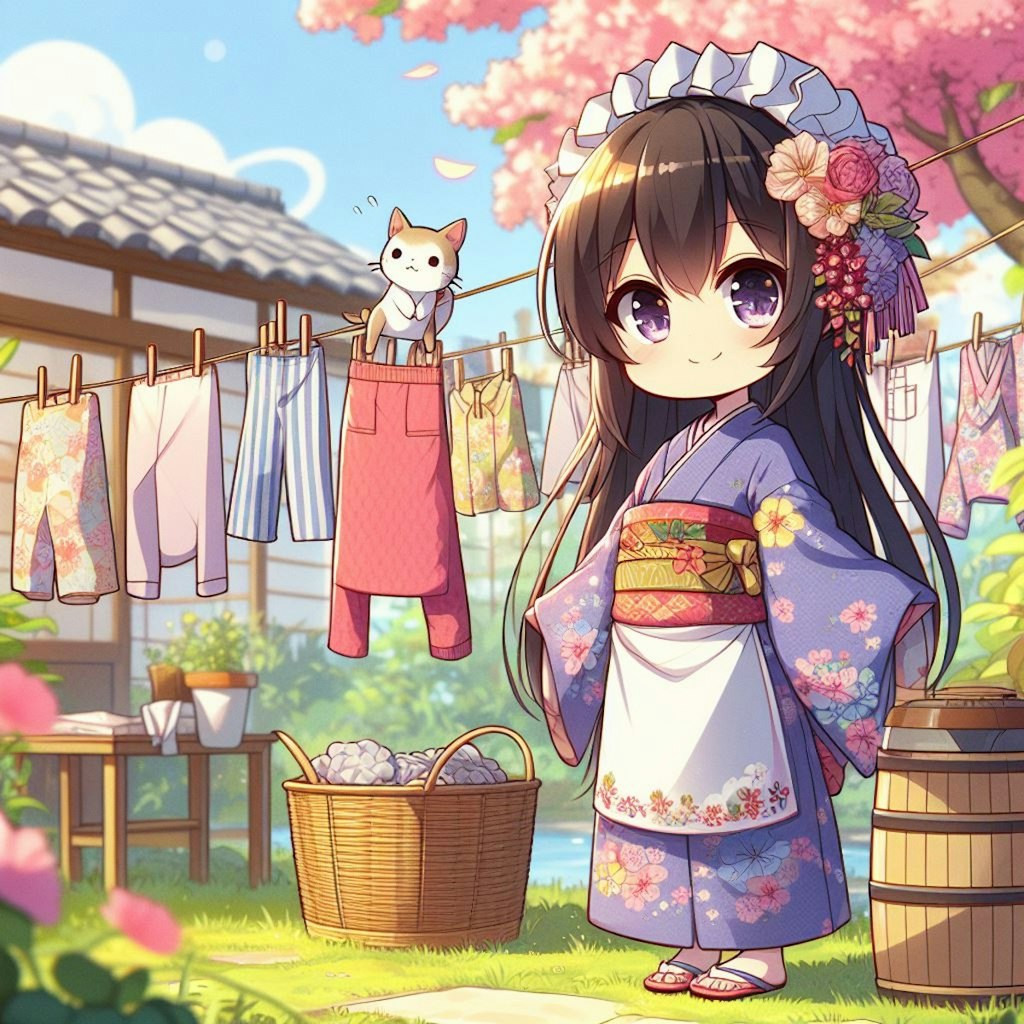 ちび和服メイド・お洗濯