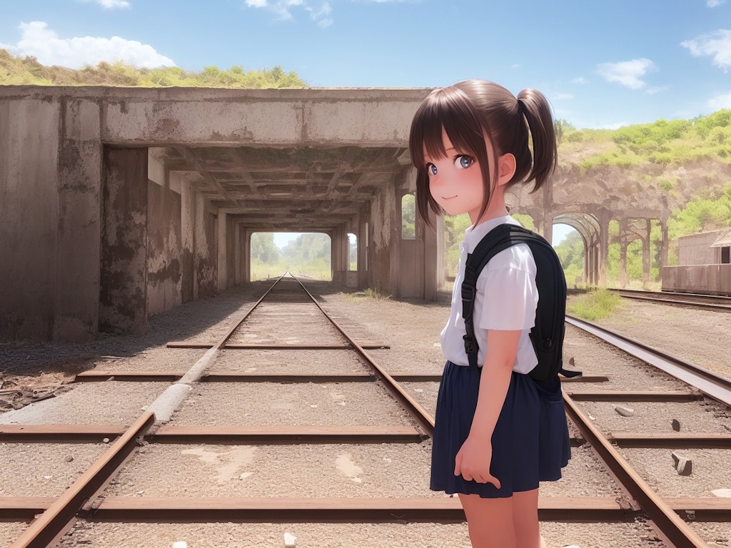 廃鉄道をピクニック気分で旅する少女2