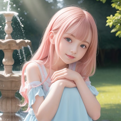 噴水とピンク髪ちゃん (ani2real版)