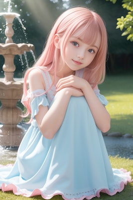 噴水とピンク髪ちゃん (ani2real版)