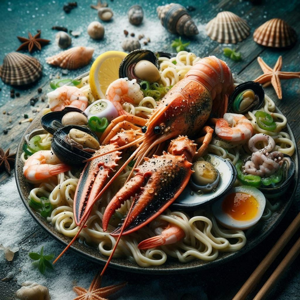 海戦面のseafood noodle