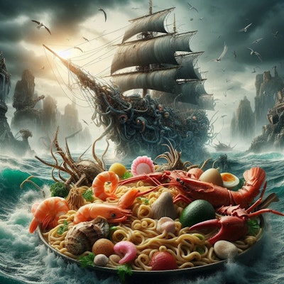 海戦面のseafood noodle