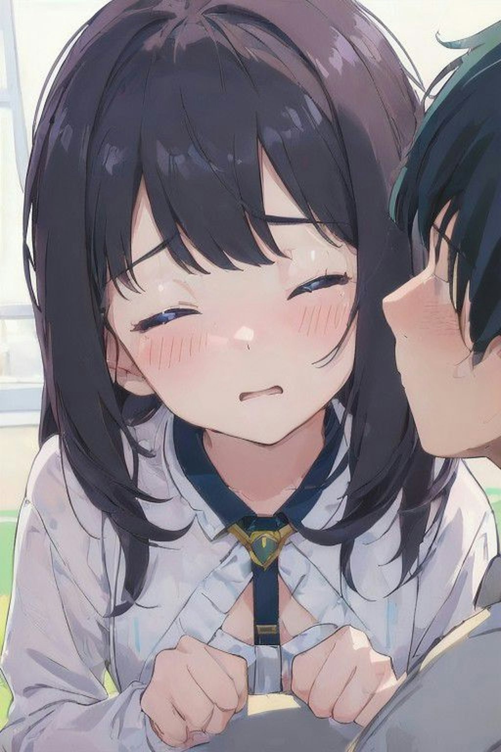 急に頬にキスされて驚いた女の子