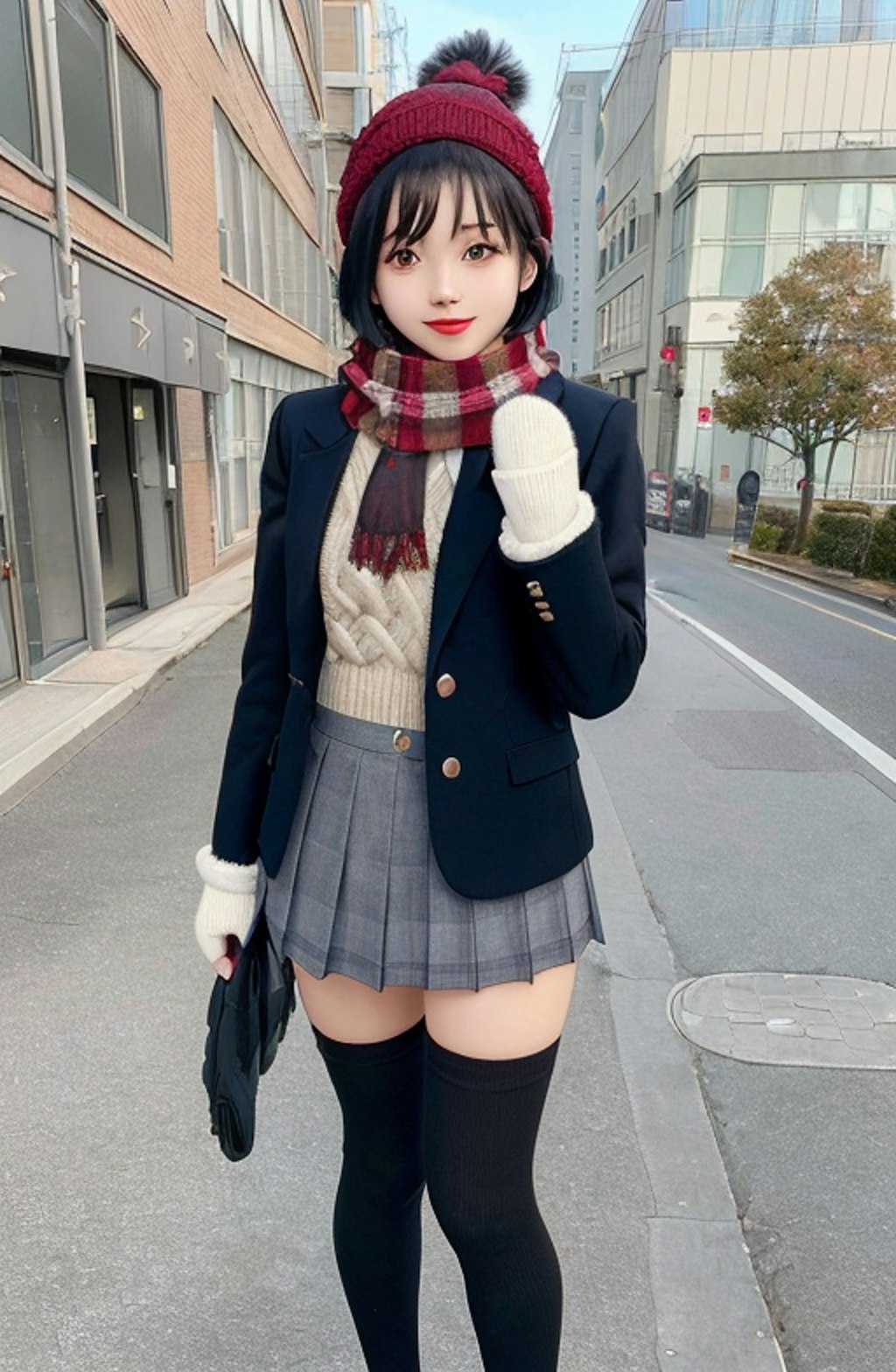 冬制服黒髪ショート女子校生　歩行