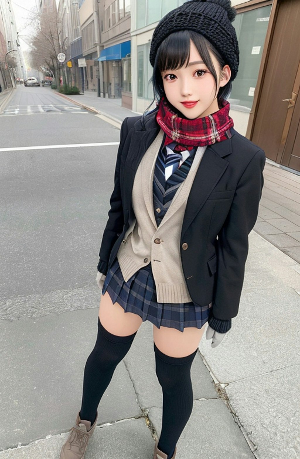 冬制服黒髪ショート女子校生　歩行