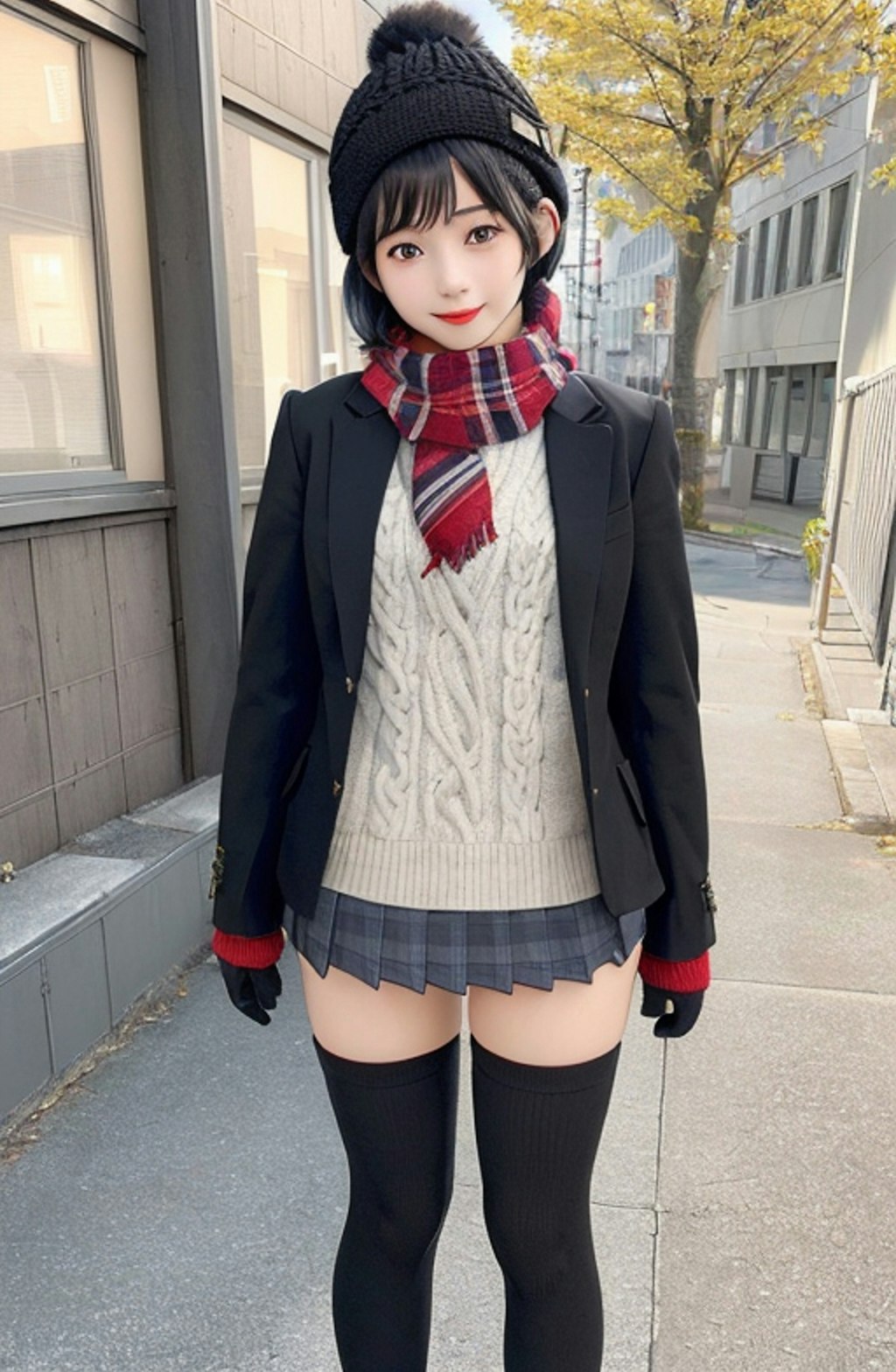 冬制服黒髪ショート女子校生　歩行