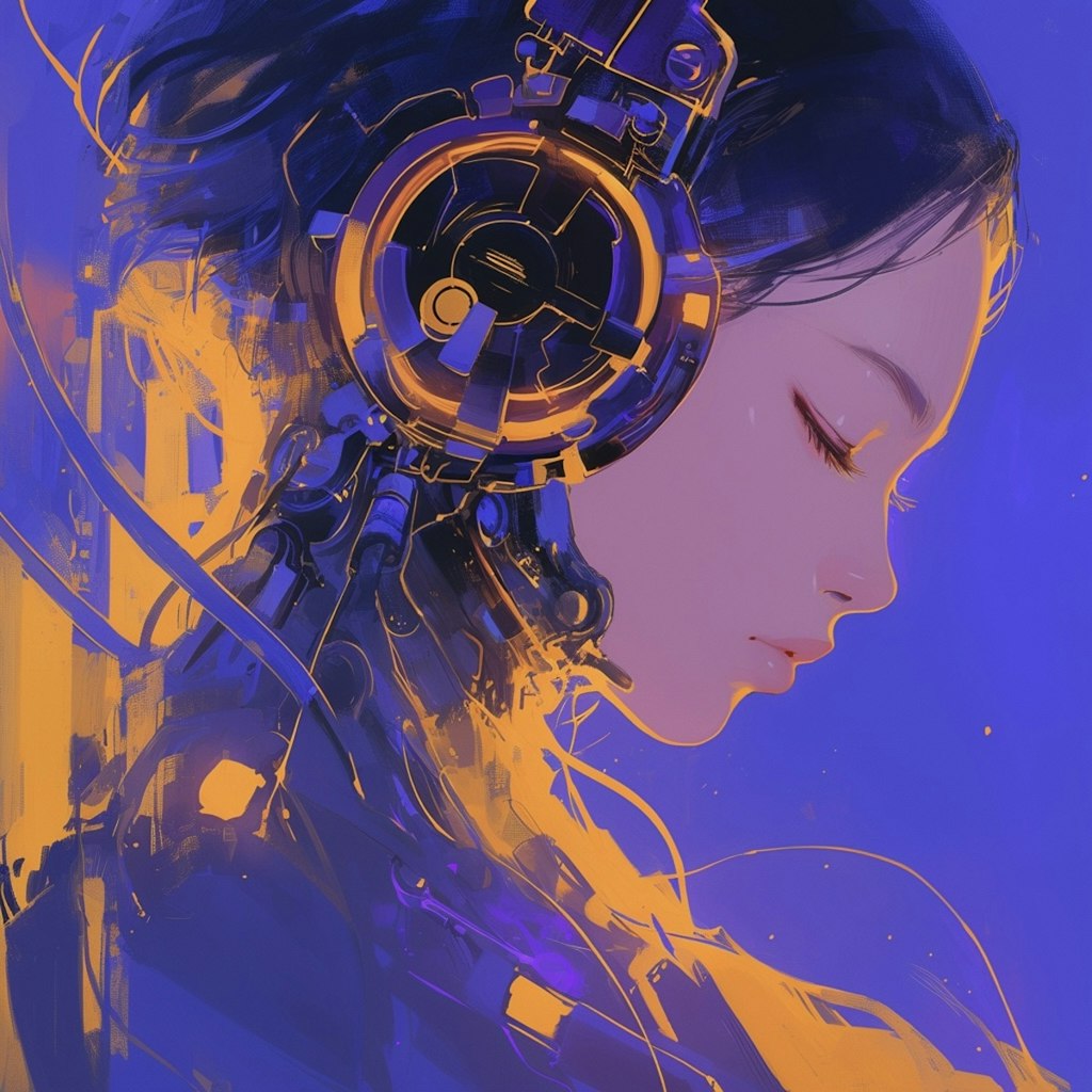 Profile of a girl, featuring headphones