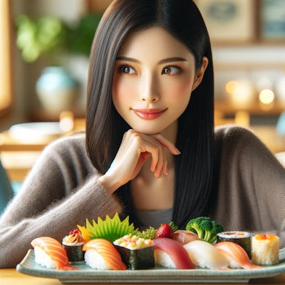 お寿司ランチを楽しむ美女