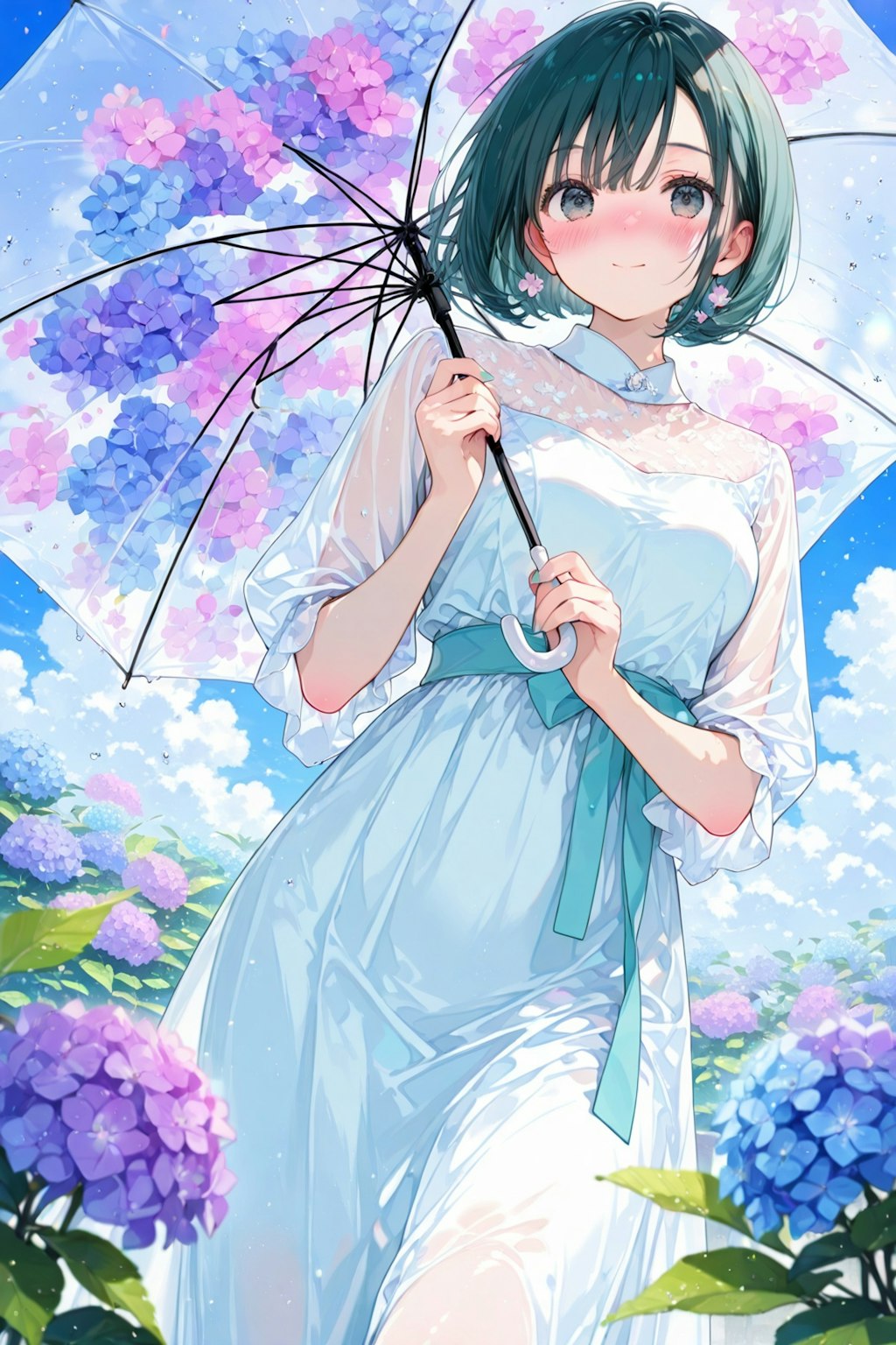 雨上がり-茉莉花と紫陽花-