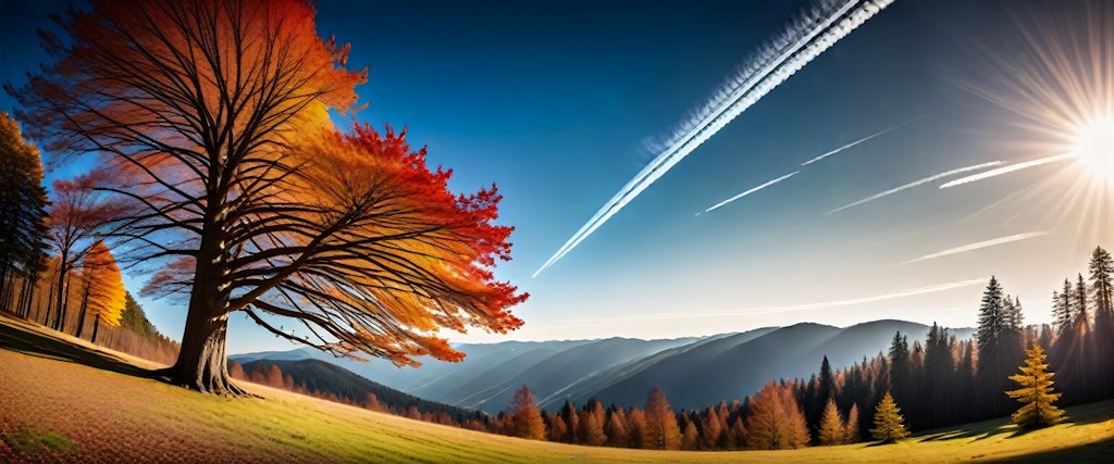 秋の空と飛行機雲