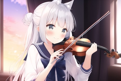 銀狐様、バイオリンを練習する