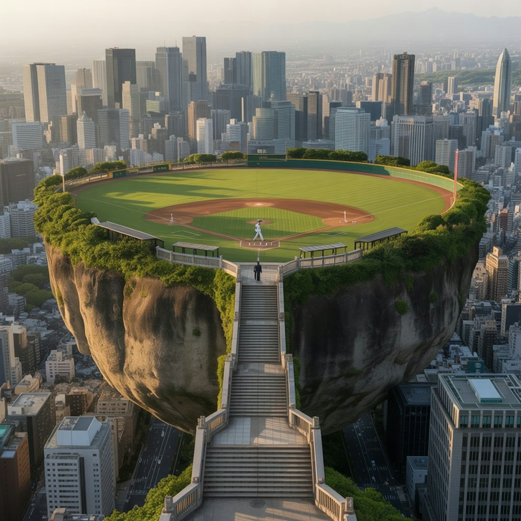 巨石の上の野球場