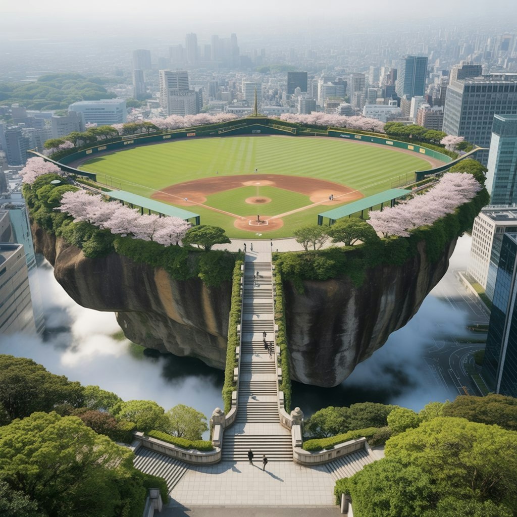 巨石の上の野球場