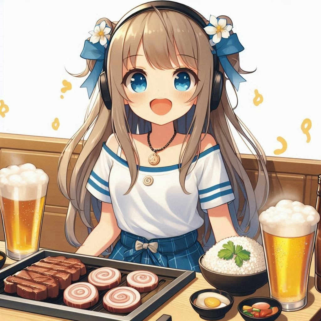 焼肉を存分に楽しむ小さな女の子