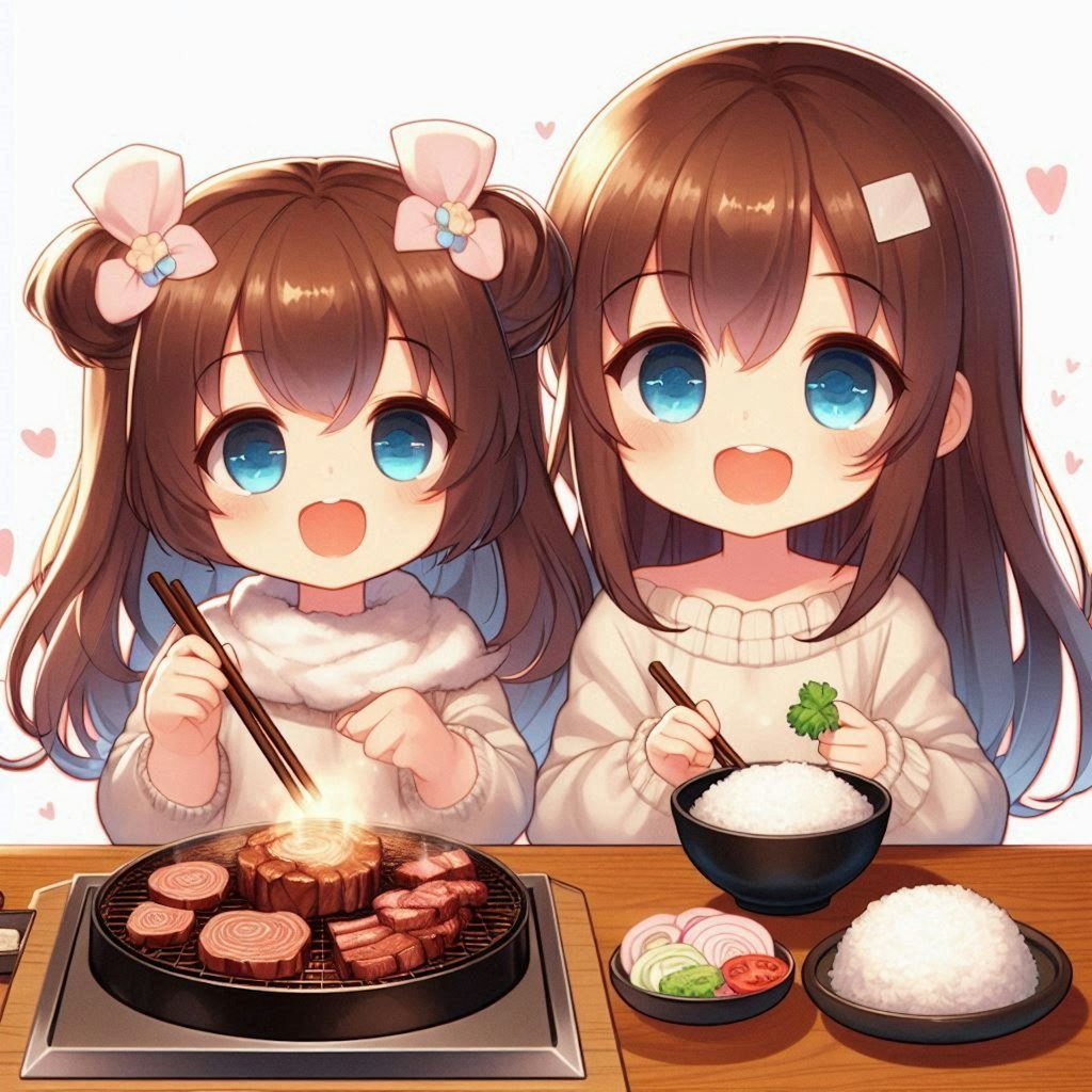 焼肉を存分に楽しむ小さな女の子