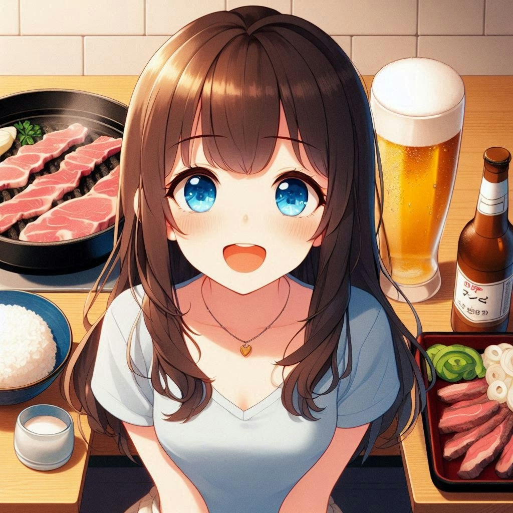 焼肉を存分に楽しむ小さな女の子