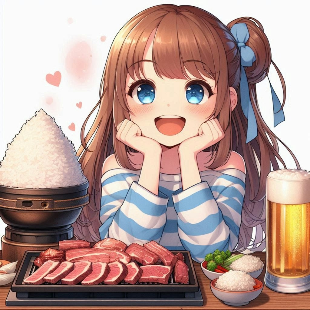 焼肉を存分に楽しむ小さな女の子