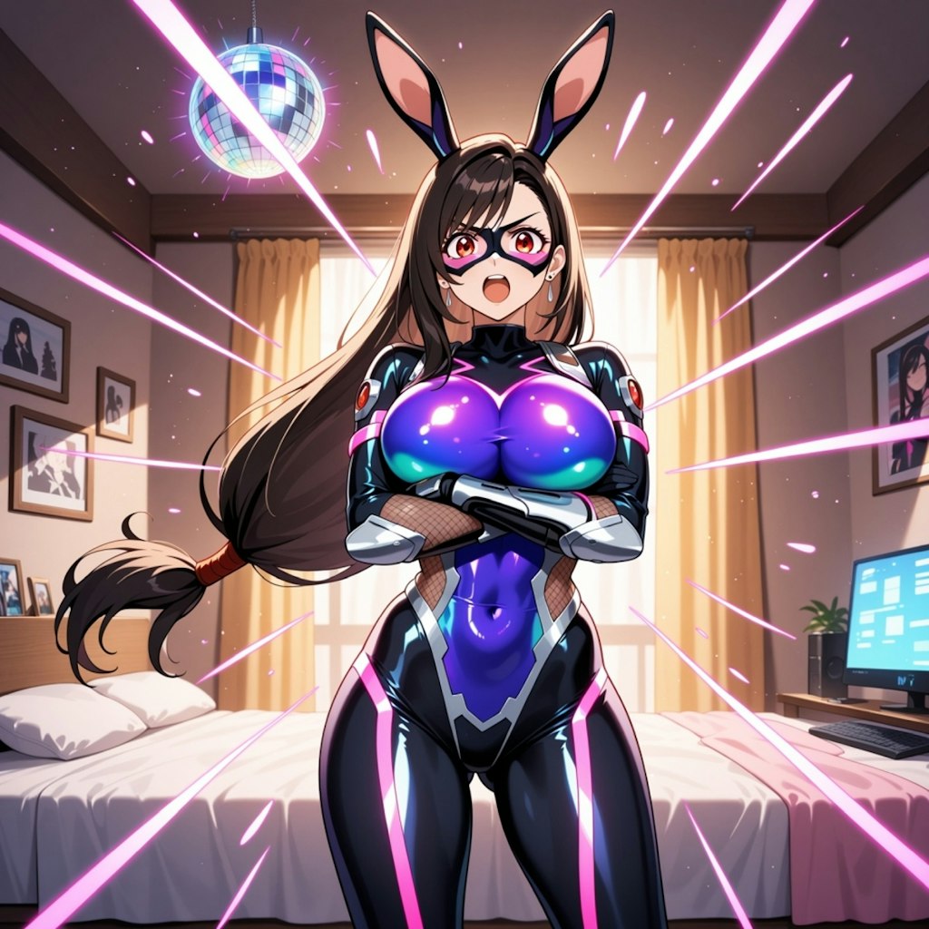 自室汚部屋でうさ耳変身ヒーローコスプレ人妻