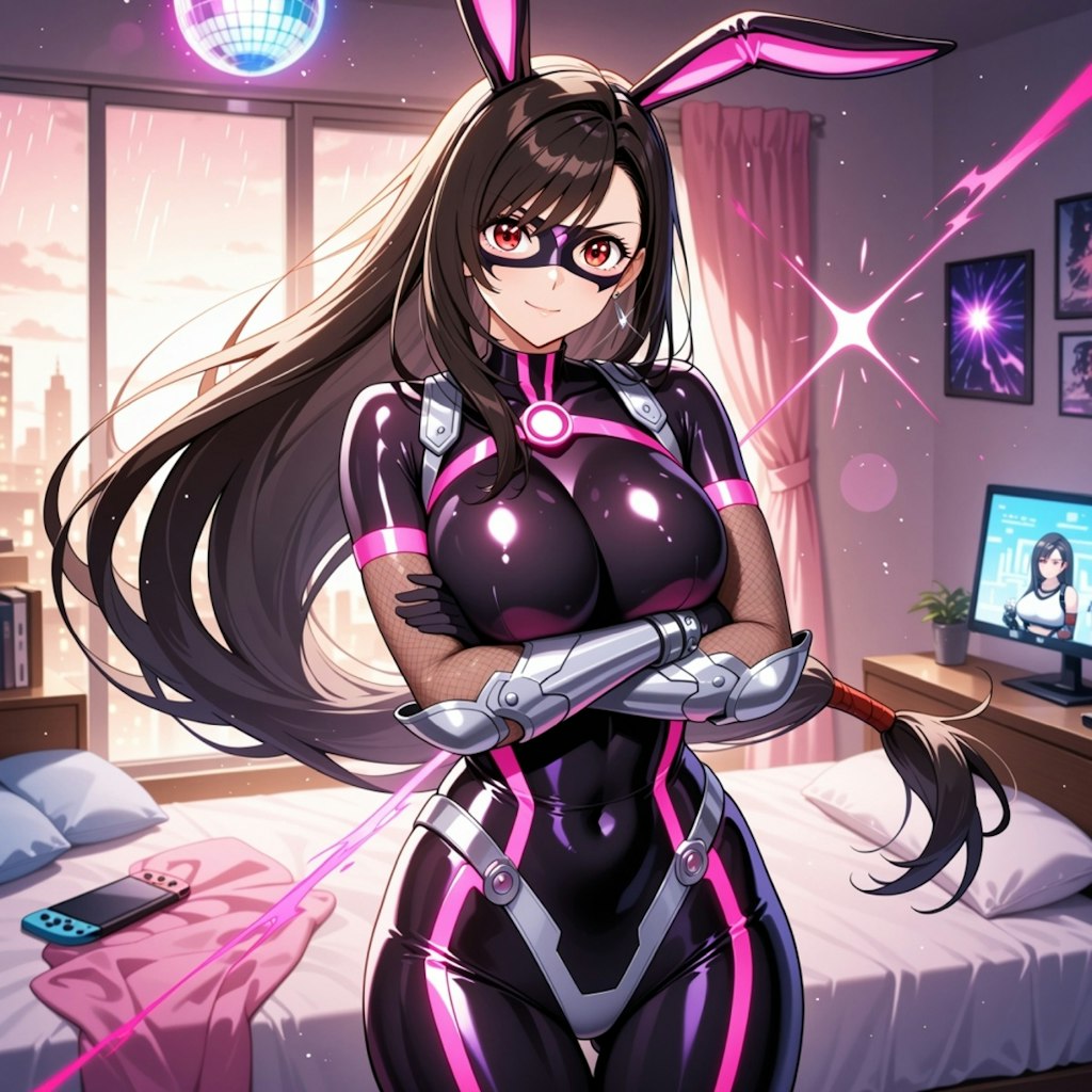自室汚部屋でうさ耳変身ヒーローコスプレ人妻