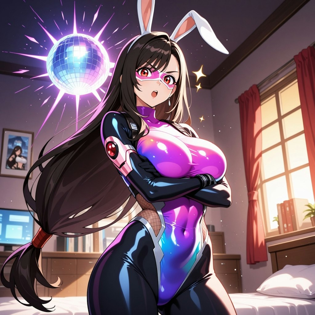 自室汚部屋でうさ耳変身ヒーローコスプレ人妻