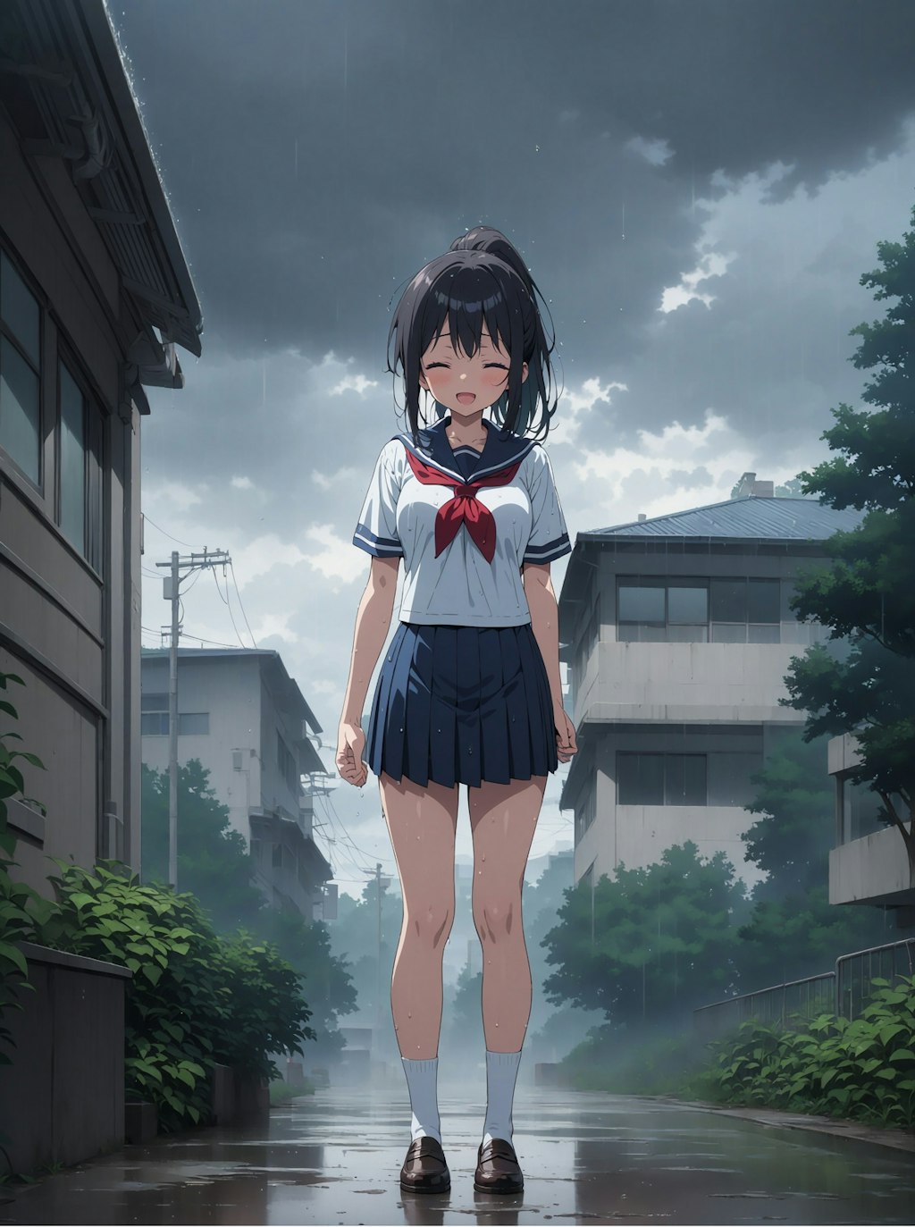 この子が…雨の中…