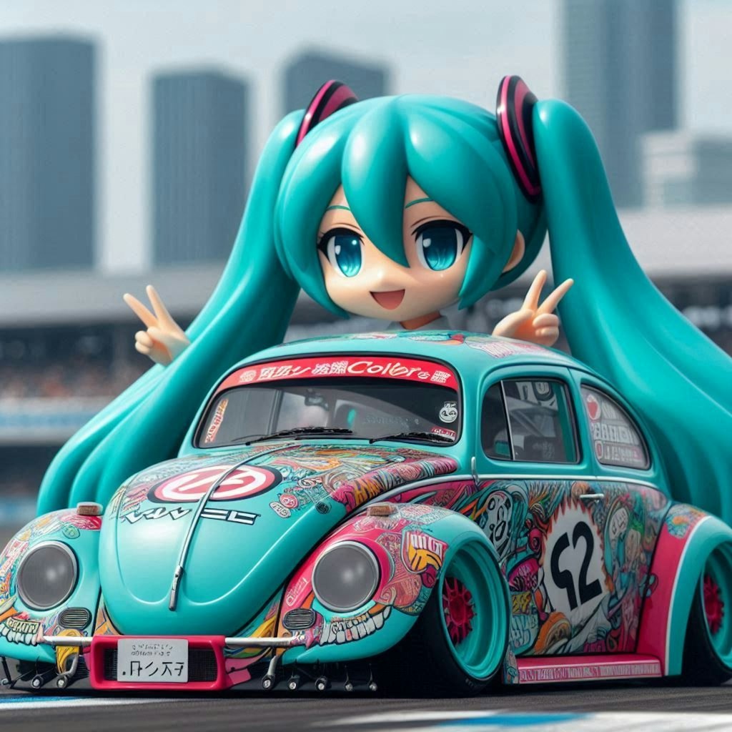 初音ミクカラーのワーゲンビートル