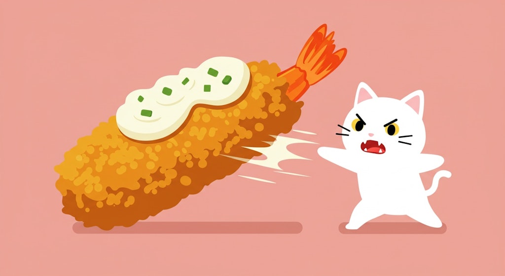 タルタルソース付きエビフライもぶつけんぞ