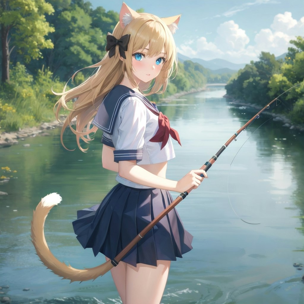 猫耳女子高生の魚釣り