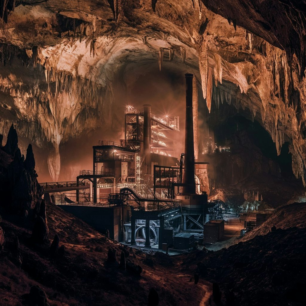 洞窟の中の工場