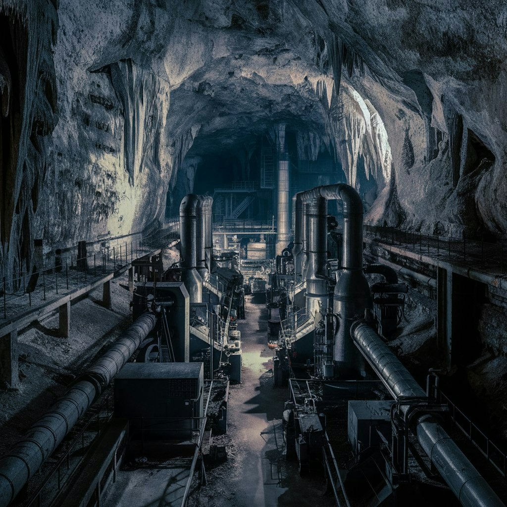 洞窟の中の工場