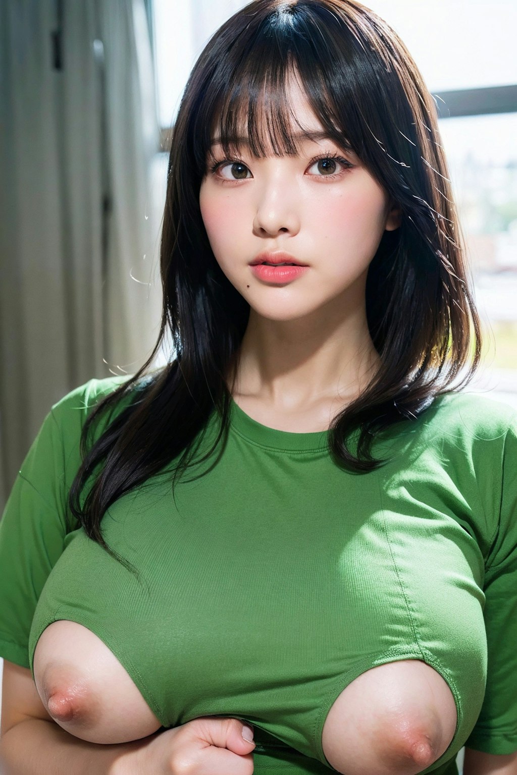 シャツでポロリ