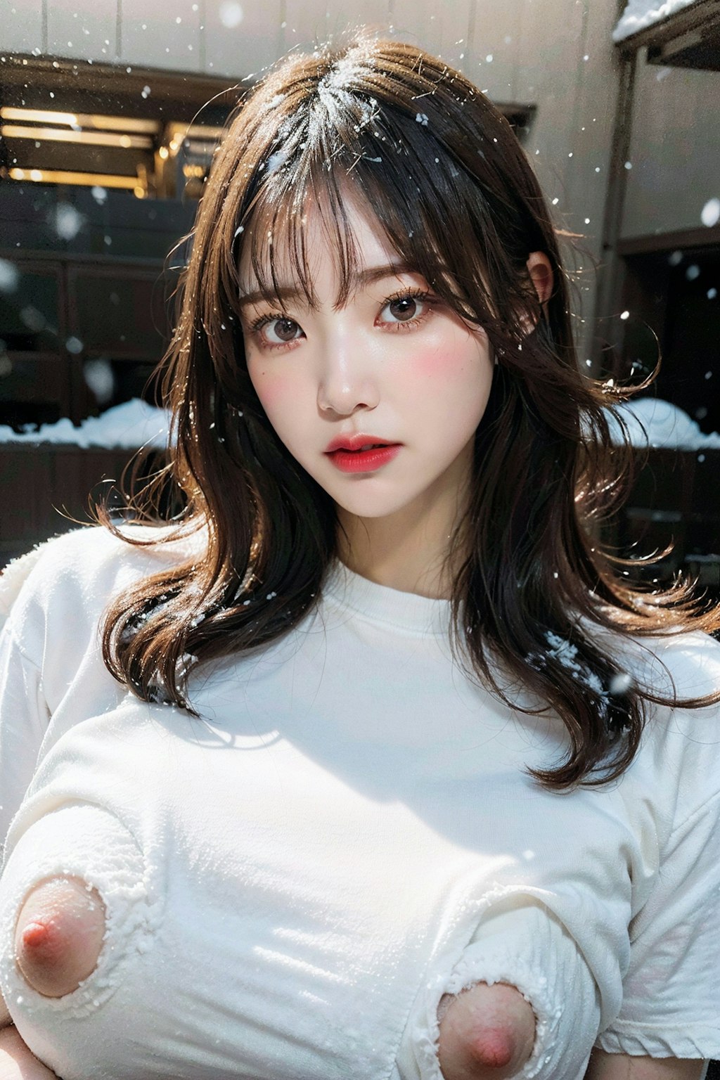 シャツでポロリ