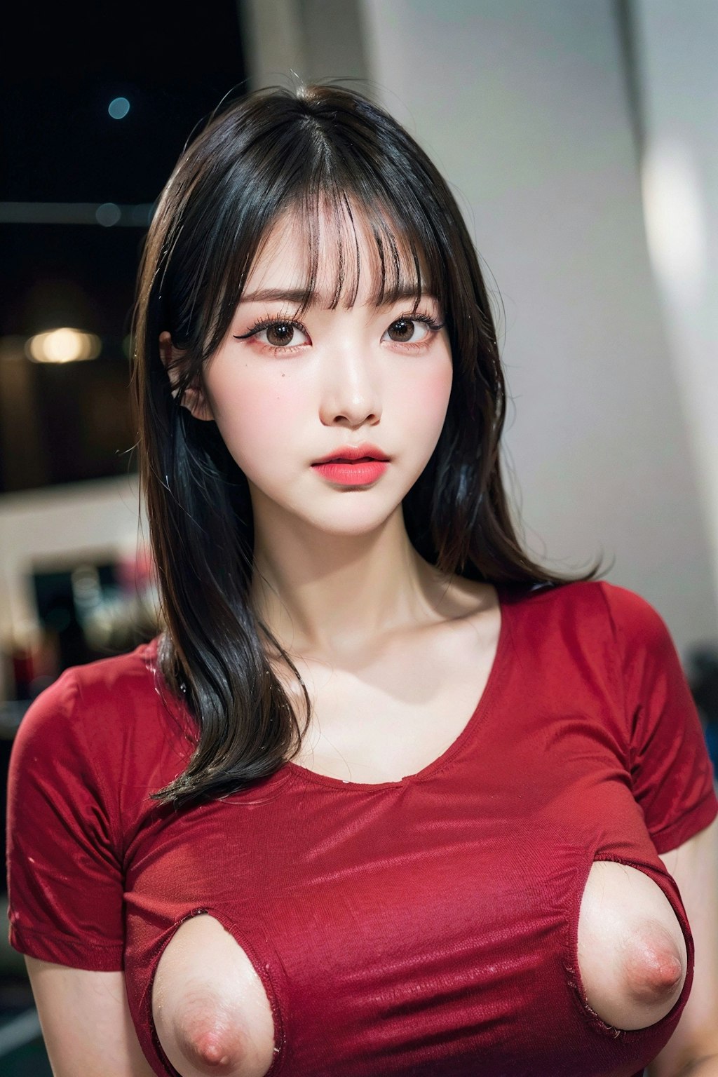 シャツでポロリ